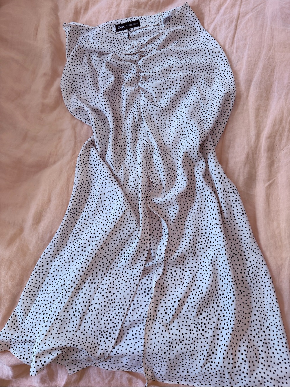 Zara White Midi Slip Dress with Black Polka Dots
